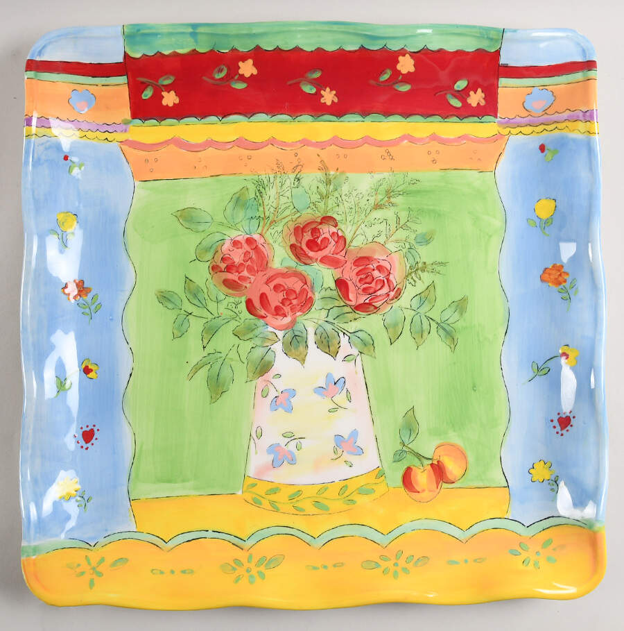 Floral Brights 16" Square Serving Platter by Certified International-1