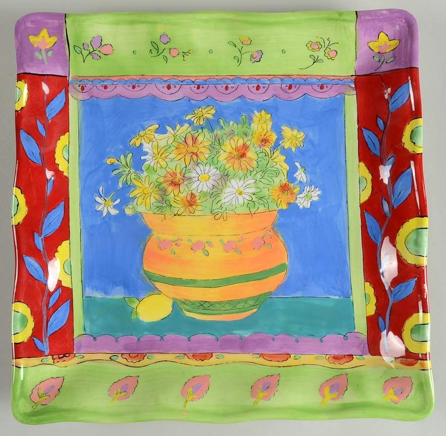 Floral Brights 13" Square Serving Platter by Certified International-1