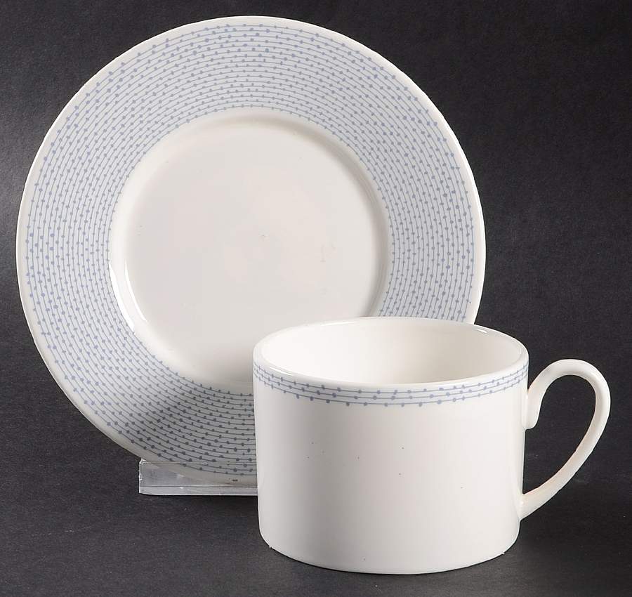 Blue Stencil Flat Cup & Saucer Set by Calvin Klein-1