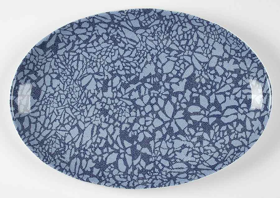 Blue Stencil 14" Oval Serving Platter by Calvin Klein-1