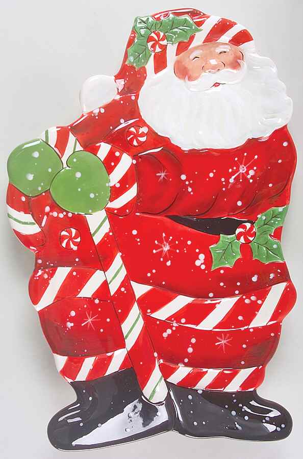 Peppermint Santa 18" Santa Shape Platter by Certified International-1