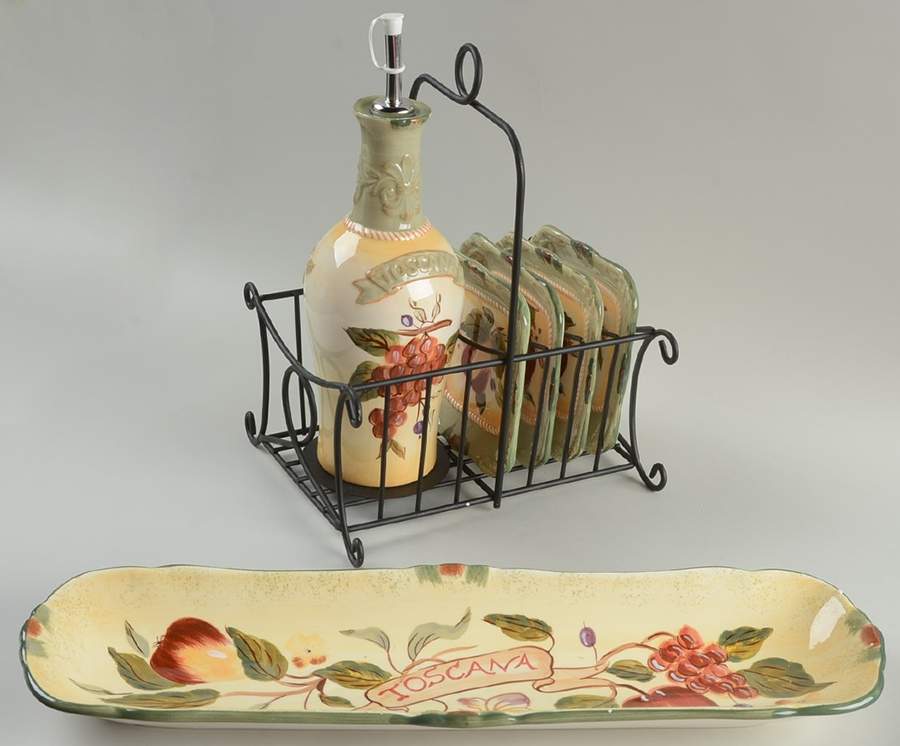 Toscana (8 Pc) Olive Set (OJA,BT,4 DIPL & MTL STAND) by Certified International-1