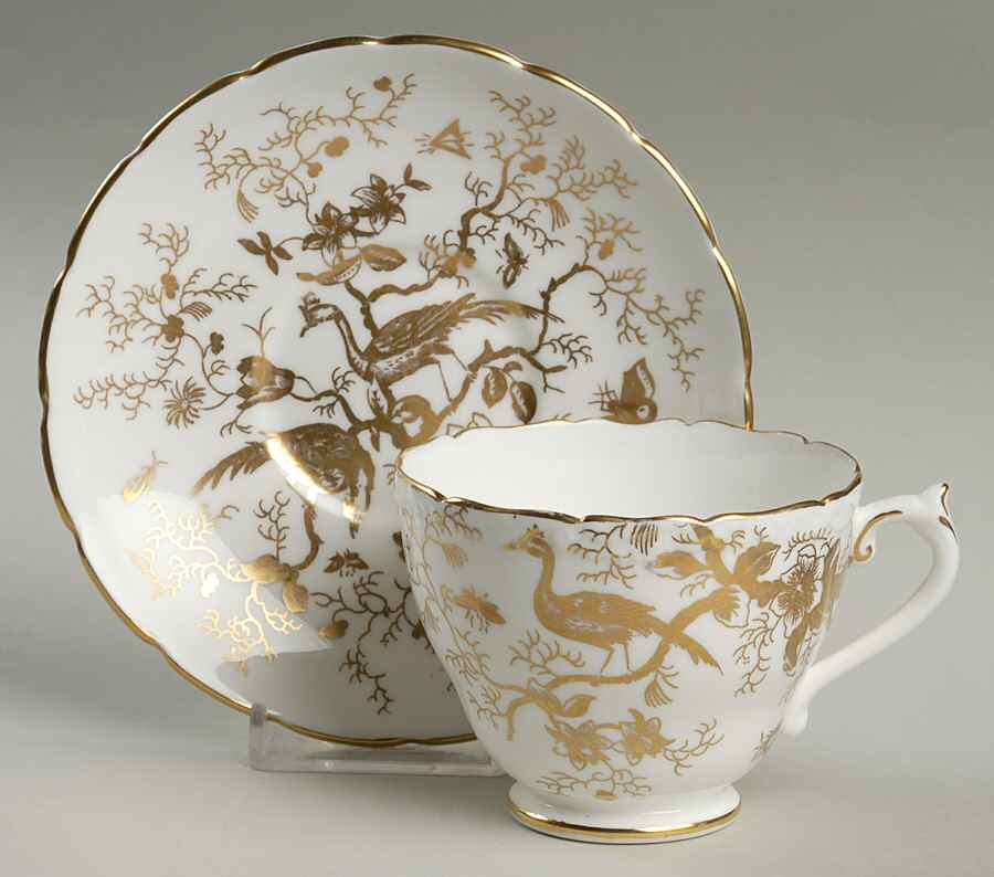 Cairo Gold on White (Non Embossed) Footed Cup & Saucer Set by Coalport-1