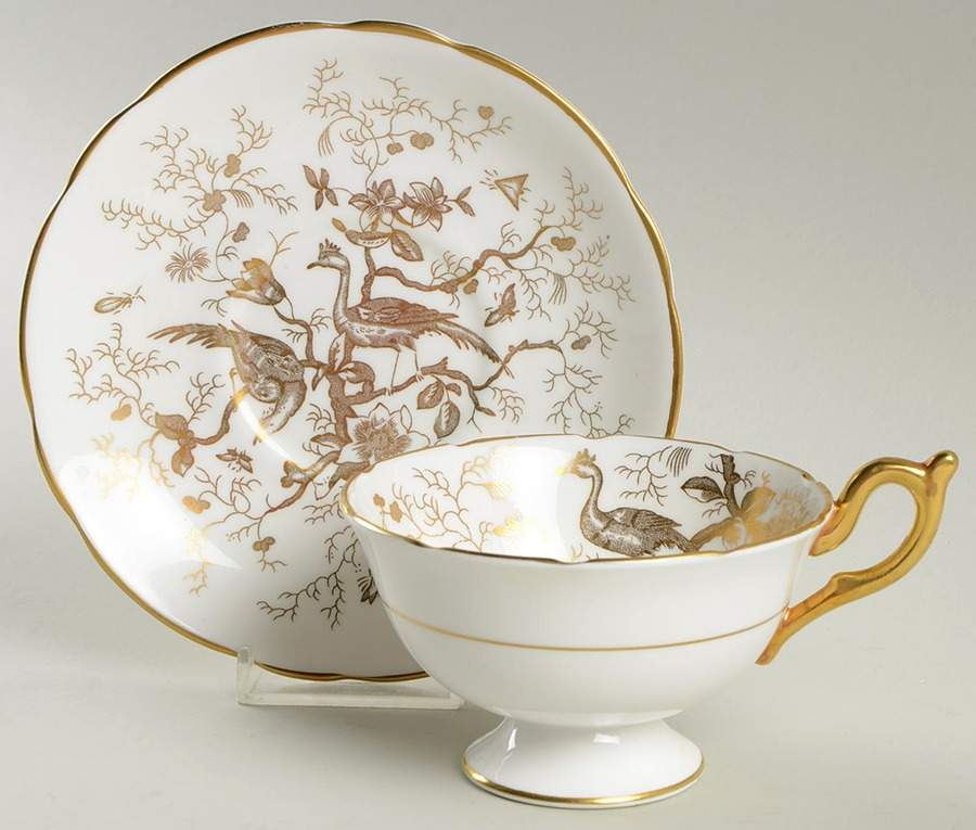 Cairo Gold on White (Non Embossed) Footed Cup & Saucer Set by Coalport-1