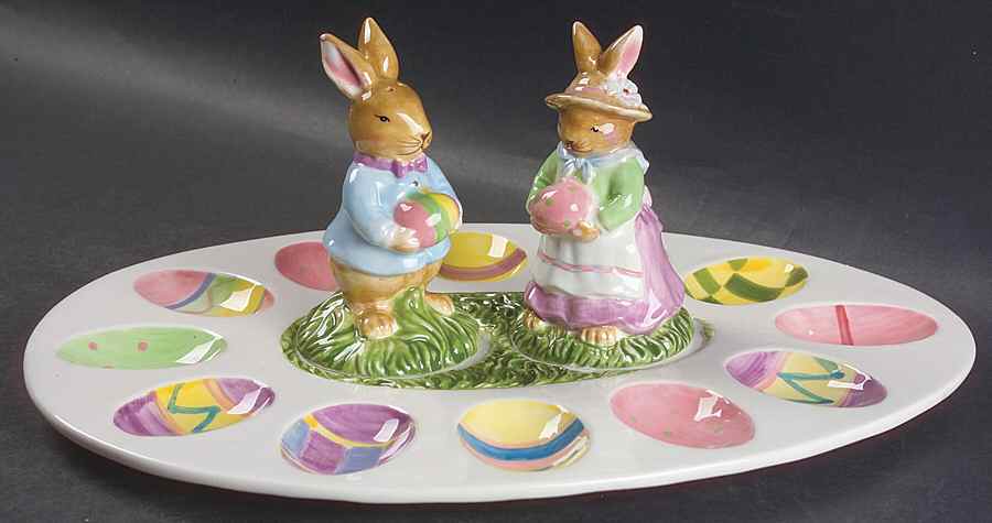 Bunny Blossoms Deviled Egg Plate with Salt and Pepper by Certified International-1