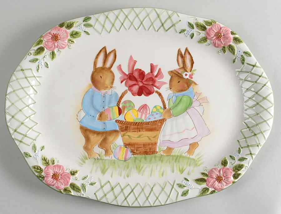 Bunny Blossoms 16" Oval Serving Platter by Certified International-1