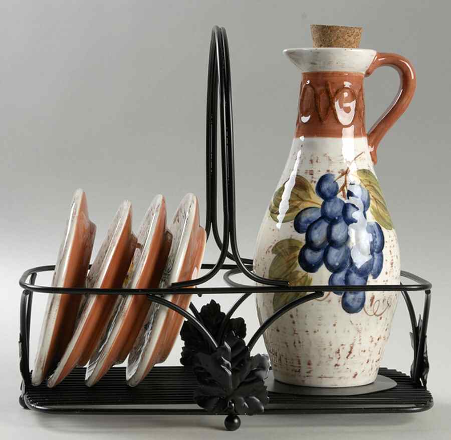 Sorrento (Oil Set) Oil W/Cork,4 Motif Dib Bowls & Metal Std by Certified International-1