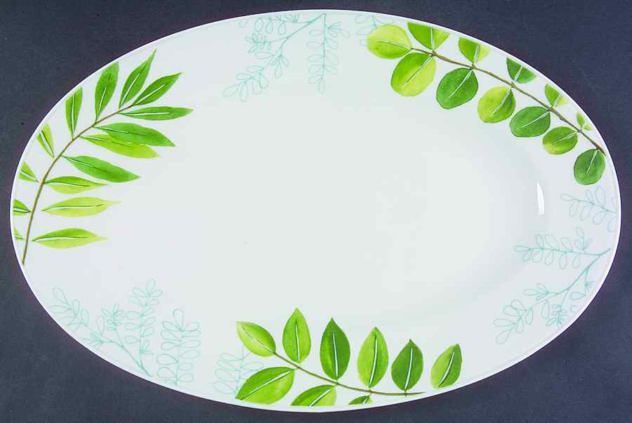 Laurel (Green, White&Pink) 16" Oval Serving Platter by The Cellar (China)-1