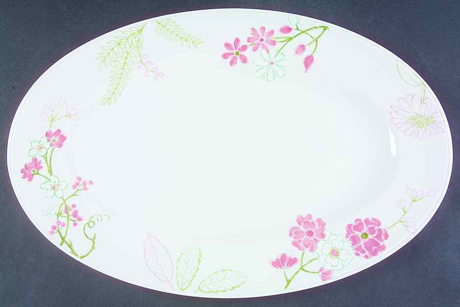 Laurel (Green, White&Pink) 16" Oval Serving Platter by The Cellar (China)-1