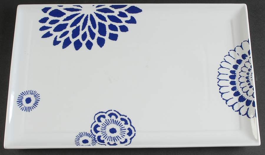 Whiteware Blue Floral 15" Rectangular Serving Platter by The Cellar (China)-1