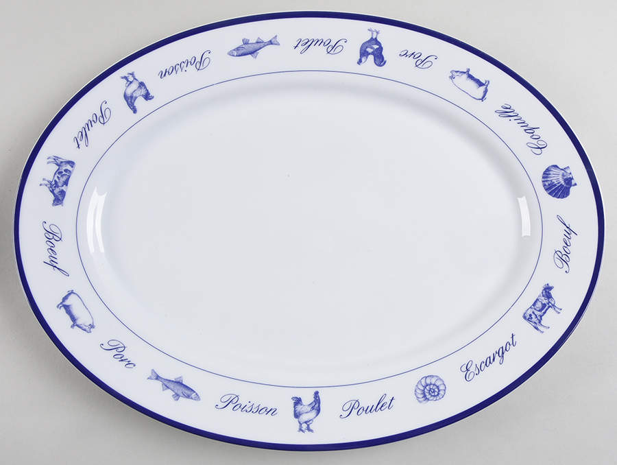 Whiteware Blue Poulet 16" Oval Serving Platter by The Cellar (China)-1