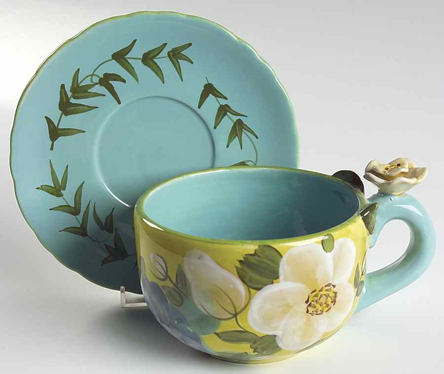 Lisa's Garden Cafe Au Lait Cup & Saucer Set by Certified International-1