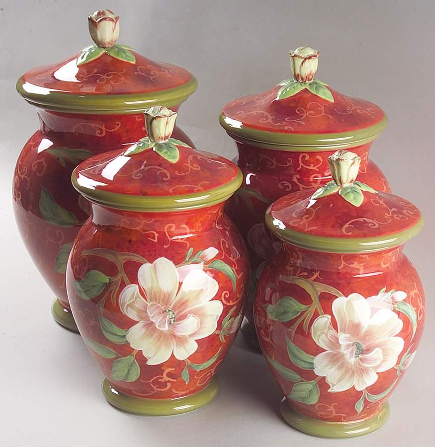Scarlet Magnolia (4 Piece) Canister Set (Box Set) by Certified International-1
