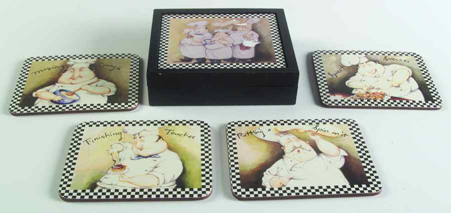 A la Carte Chefs Rectangular Corkback Coaster with Box - Set of 4 by Certified International-1