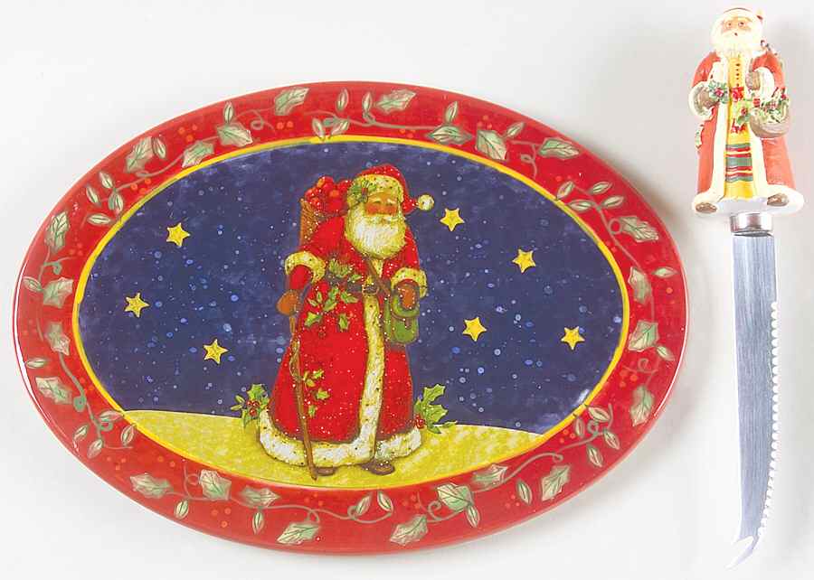 Victorian Santa Oval Cheese Plate with Knife by Certified International-1