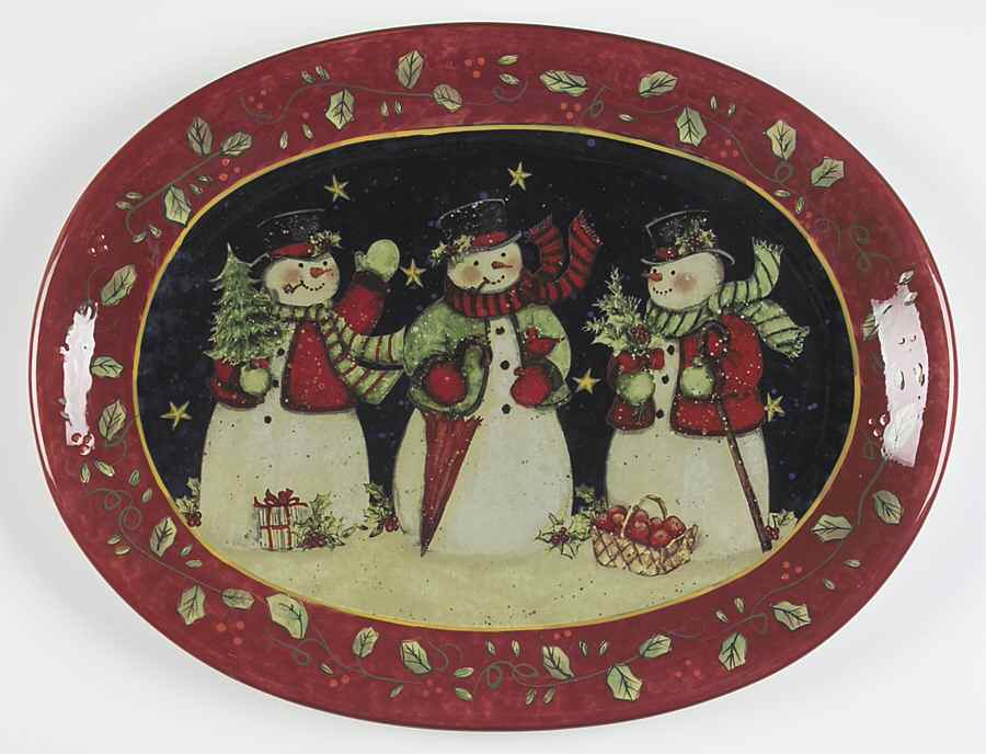 Victorian Snowman 15" Oval Serving Platter by Certified International-1