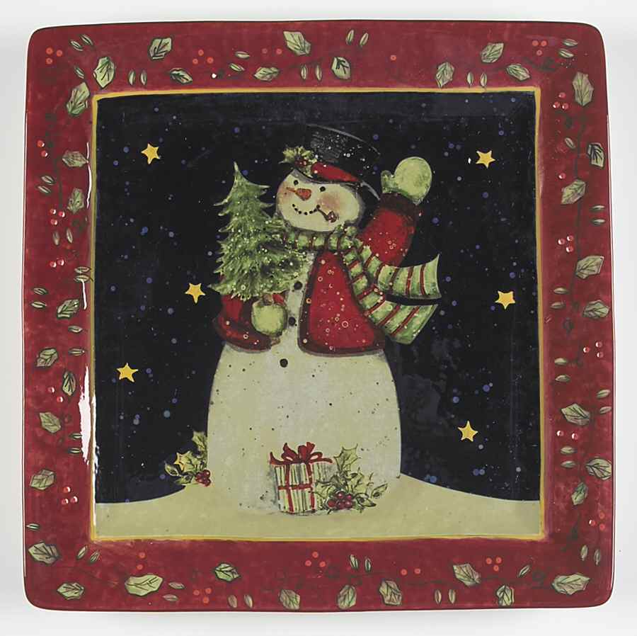 Victorian Snowman 13" Square Serving Platter by Certified International-1