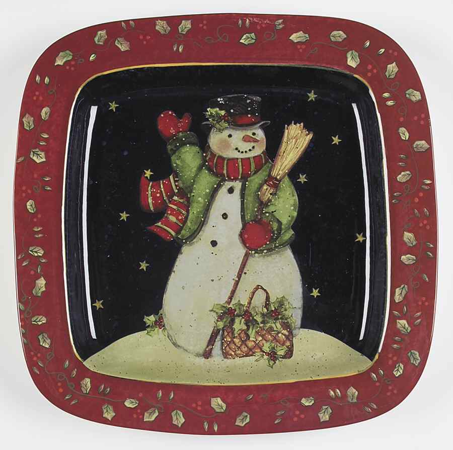 Victorian Snowman 16" Square Serving Platter by Certified International-1