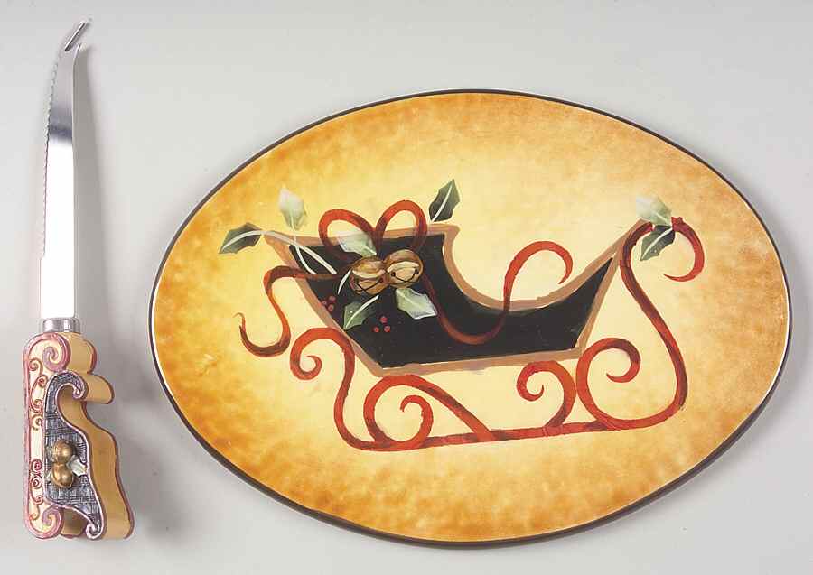 Ribbons & Bells Oval Cheese Plate with Knife by Certified International-1