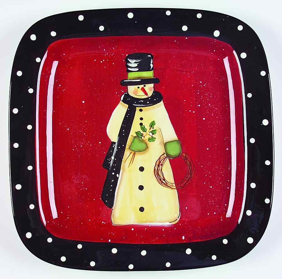 Folk Snowman 16" Square Serving Platter by Certified International-1