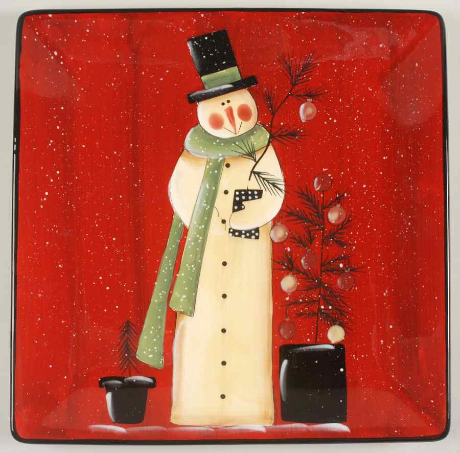 Folk Snowman 13" Square Serving Platter by Certified International-1