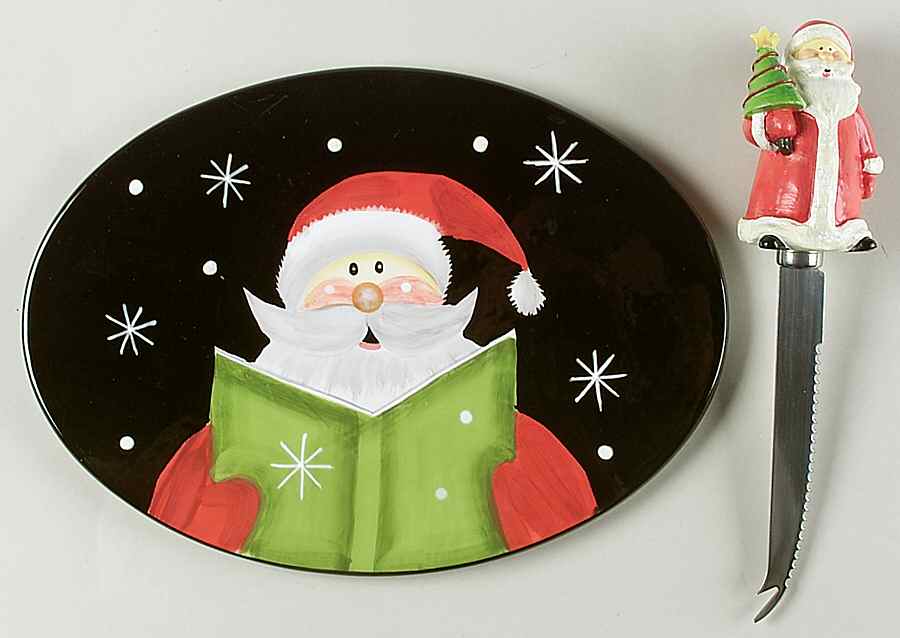 Holiday Santa Oval Cheese Plate with Knife by Certified International-1