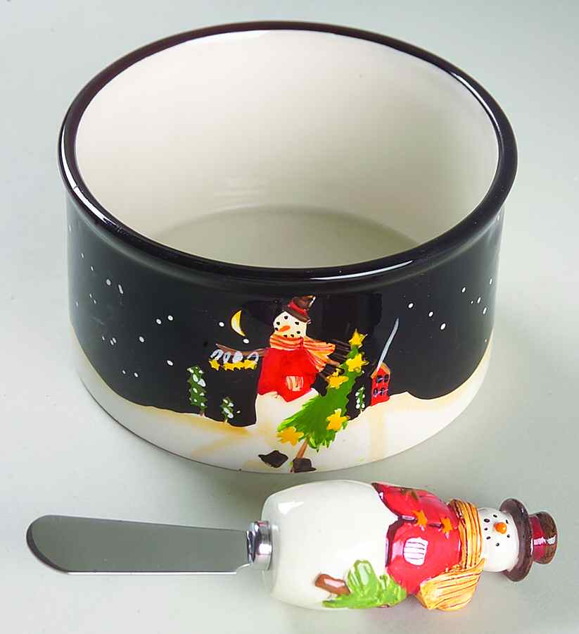 Midnight Snowman Dip Bowl & Spreader Set by Certified International-1