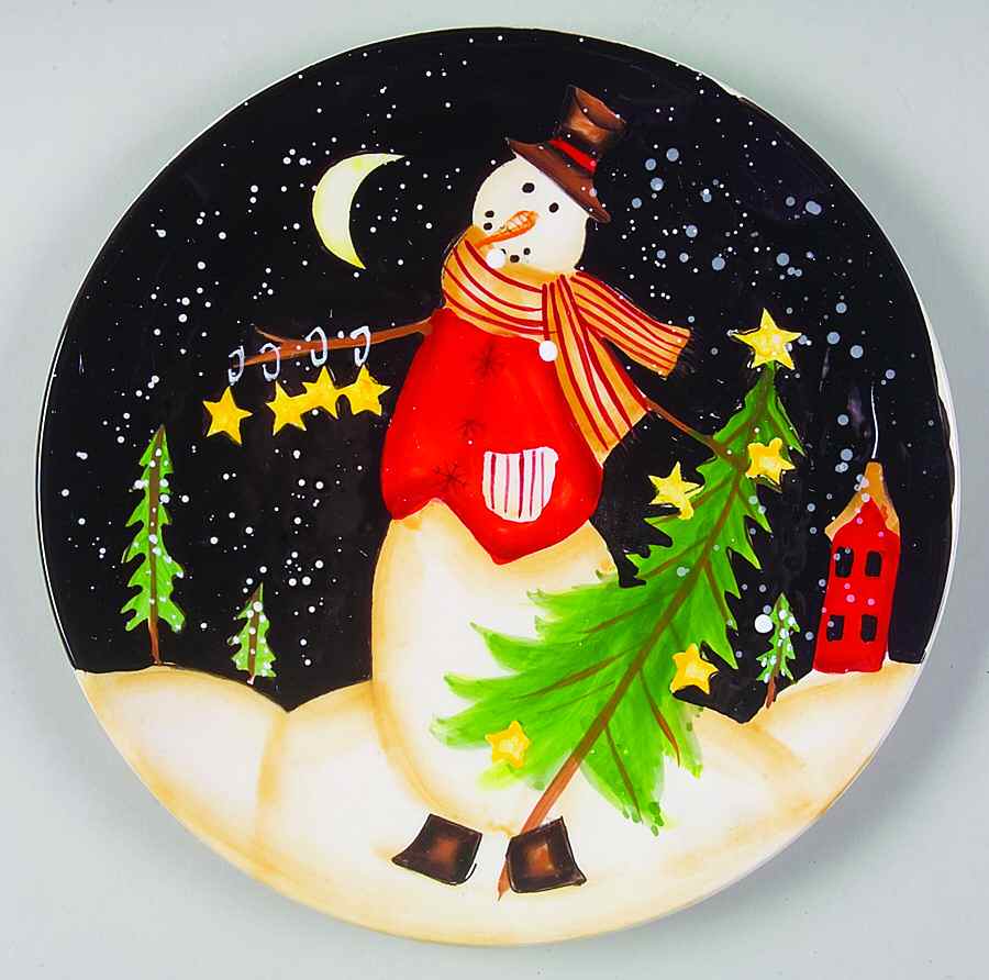 Midnight Snowman Dessert/Pie Plate by Certified International-1