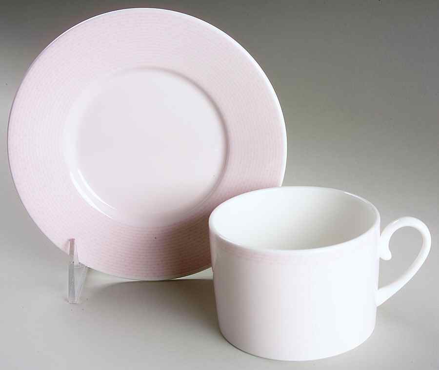Pink Stencil Flat Cup & Saucer Set by Calvin Klein-1