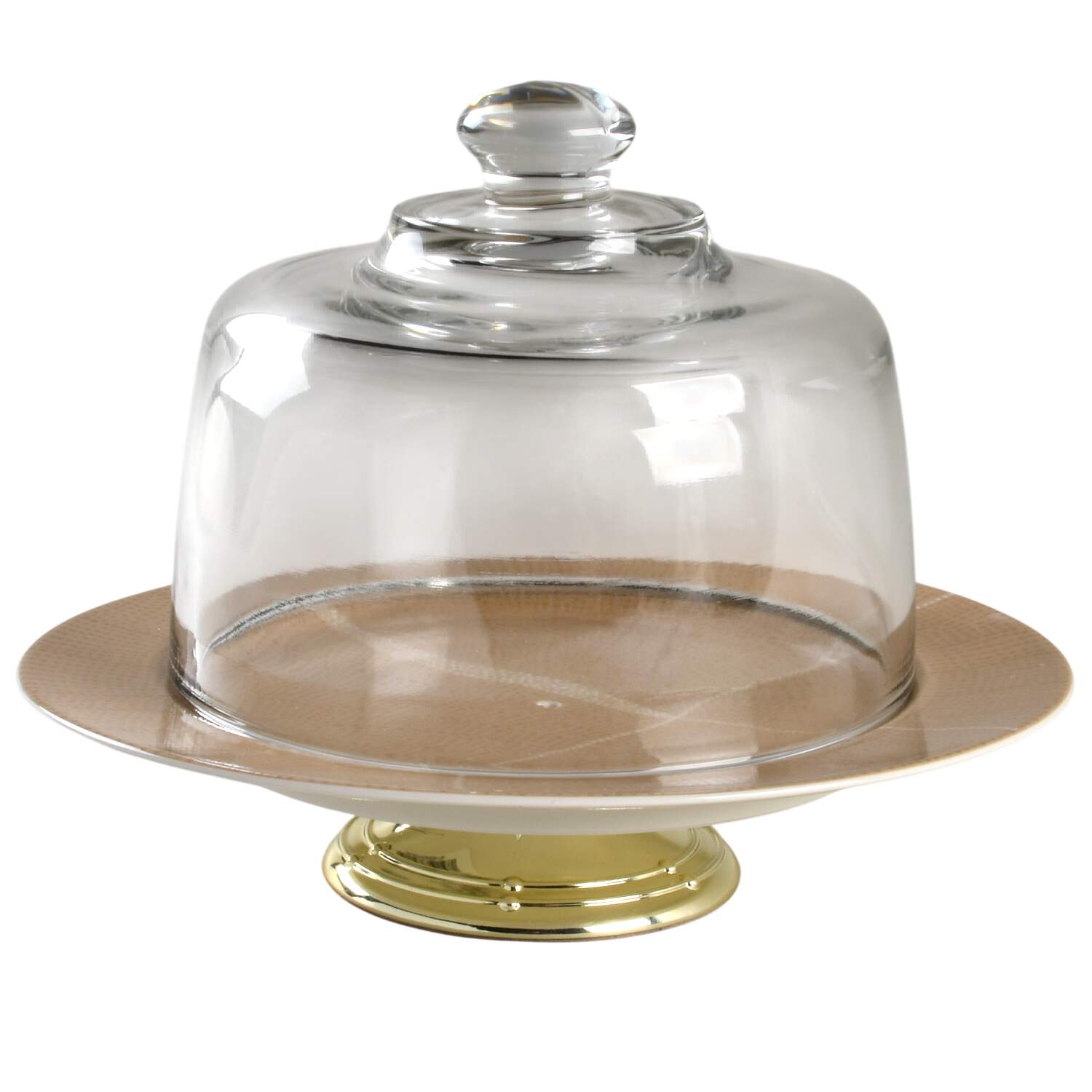 Nomad 6 1/2"-7 1/2" Footed Cheese Plate w/ Glass Dome HC by Calvin Klein-1