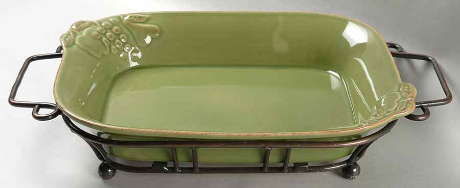 Madeira Harvest (Moss Green) 11" Rectangular Baker & Metal Stand by Casafina-1