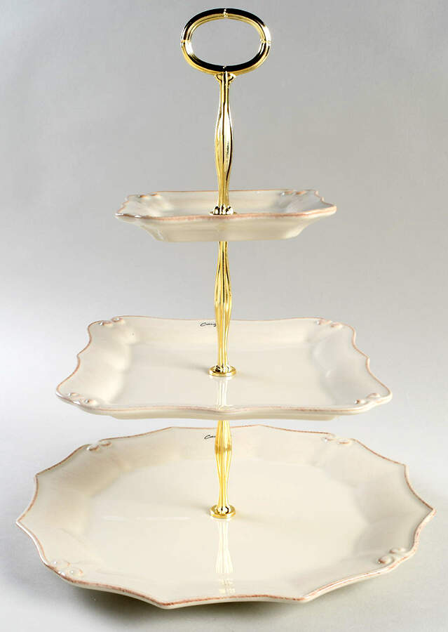 Vintage Port Cream 13 7/8"-14 1/4" 3-Tiered Serving Tray(DP,SP,BB) HC by Casafina-1
