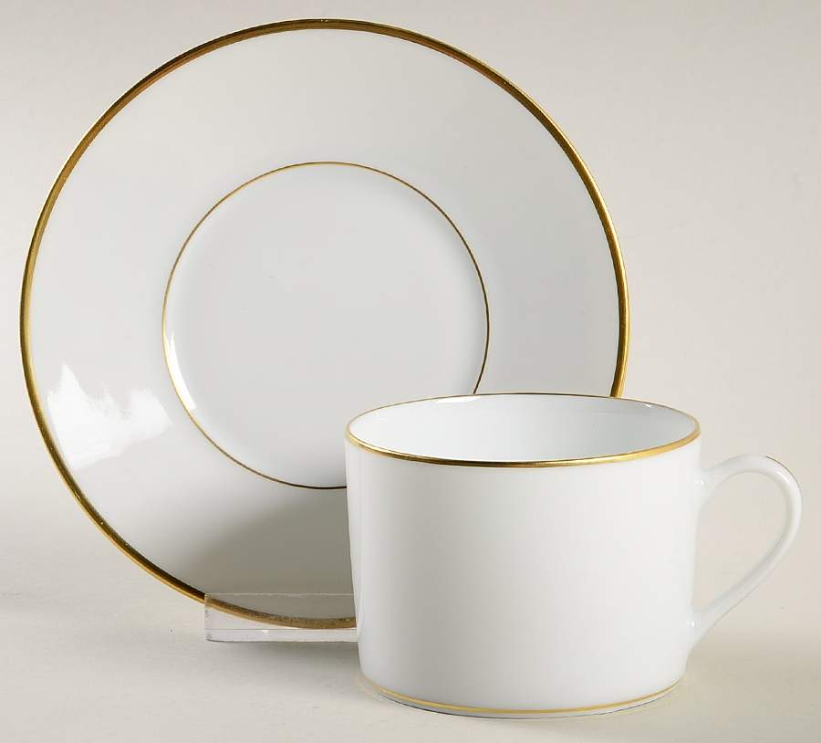 Albi (Gold Trim) Flat Cup & Saucer Set by Christofle-1