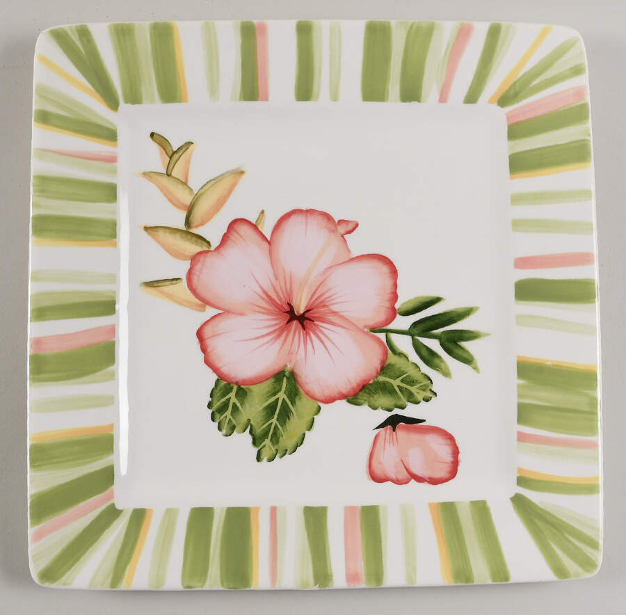 Hibiscus Stripe Dinner Plate by Clay Art-1