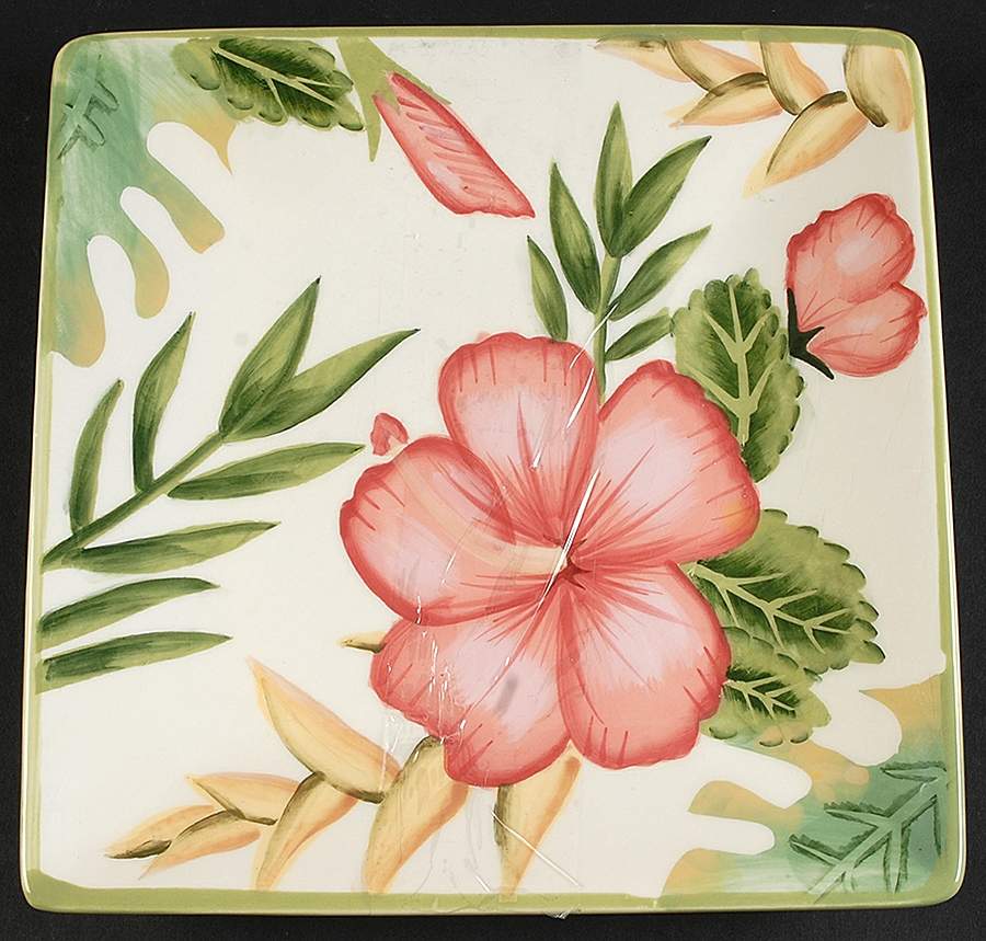 Hibiscus Stripe Salad Plate by Clay Art-1