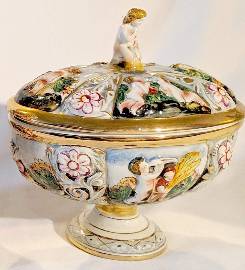 1366 Candy Jar & Lid by Capo-di-Monte (Italy)-1