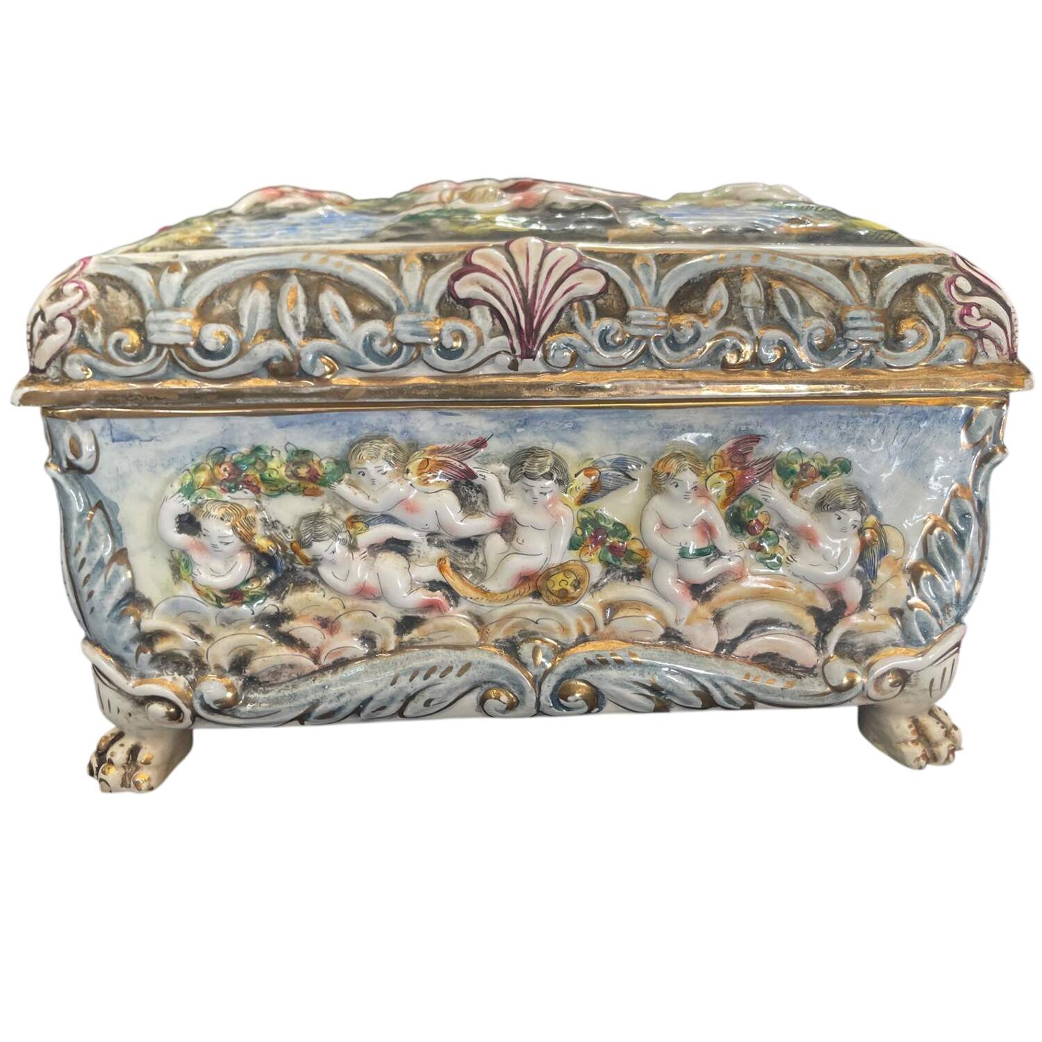 1366 Cherub Trinket Box & Lid by Capo-di-Monte (Italy)-1