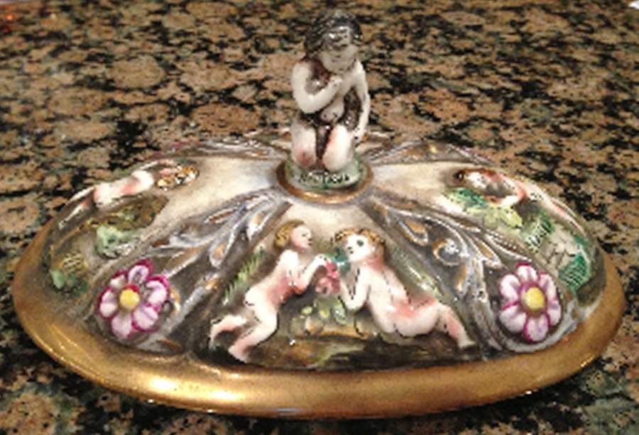 1366 Lid for Candy Jar by Capo-di-Monte (Italy)-1