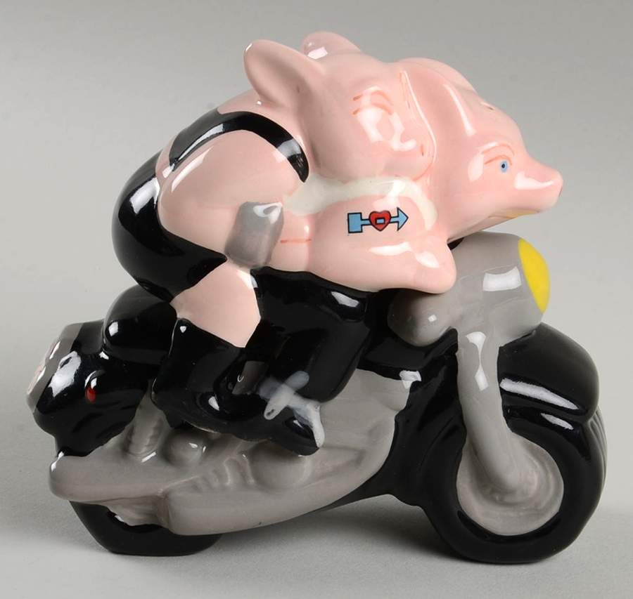 Biker Hogs Figural Salt & Pepper Set by Clay Art-1
