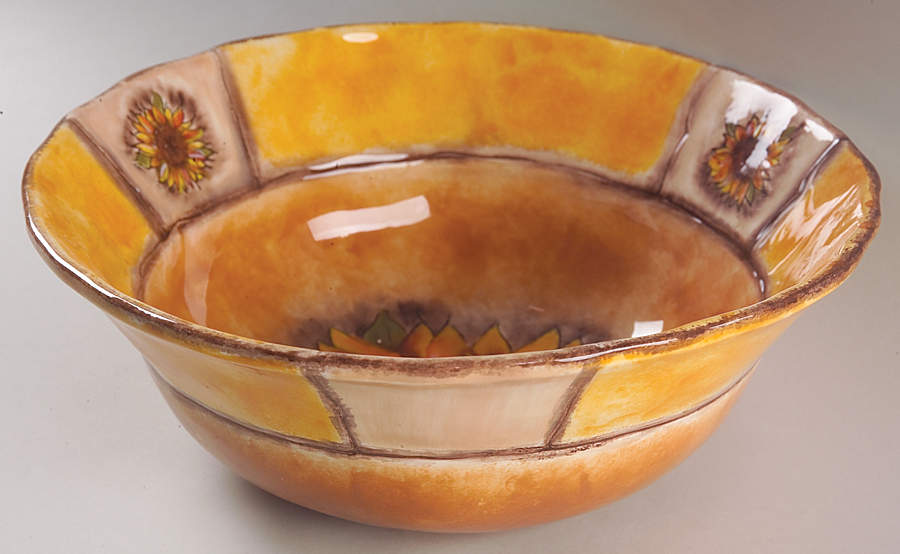 Tuscan Sunflower 12" Large Salad Serving Bowl by Clay Art-1