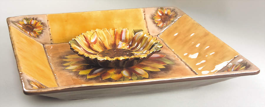 Tuscan Sunflower (2 Piece) Chip & Dip Set by Clay Art-1