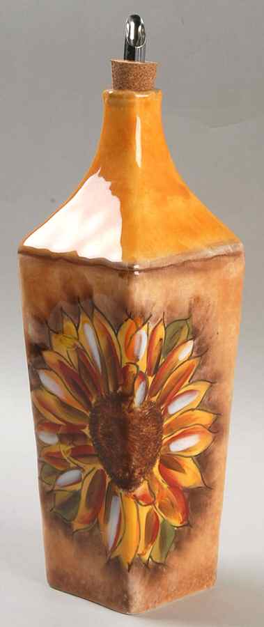 Tuscan Sunflower Oil Jar & Drizzle Spout by Clay Art-1