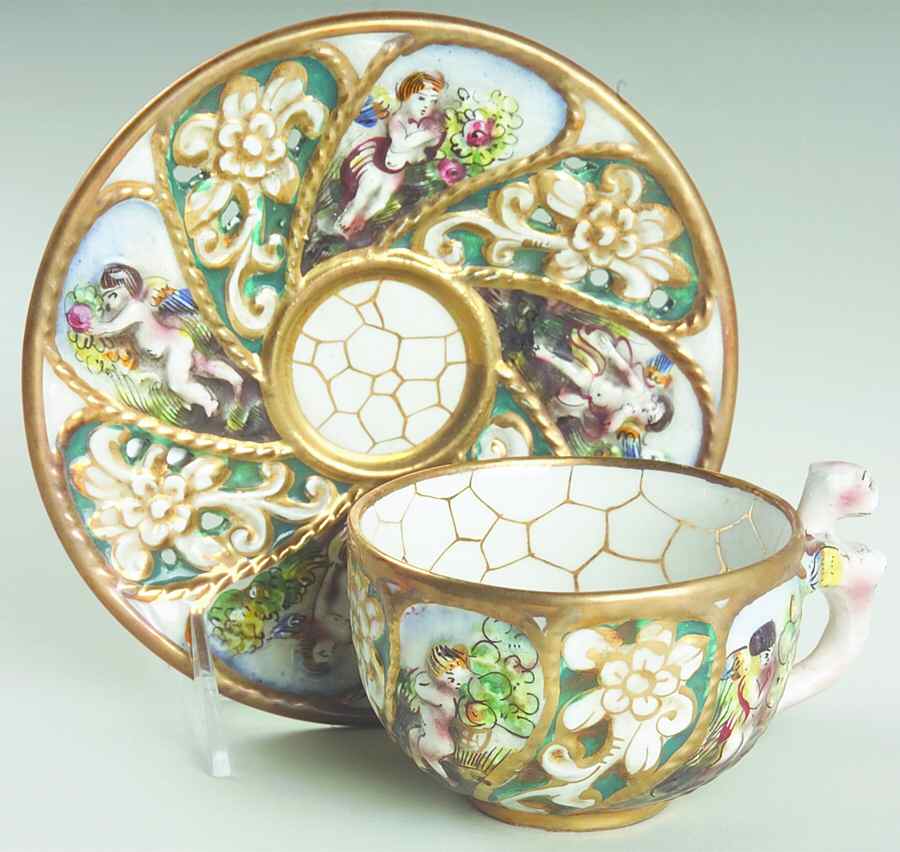 712-669 Flat Cup & Saucer Set by Capo-di-Monte (Italy)-1