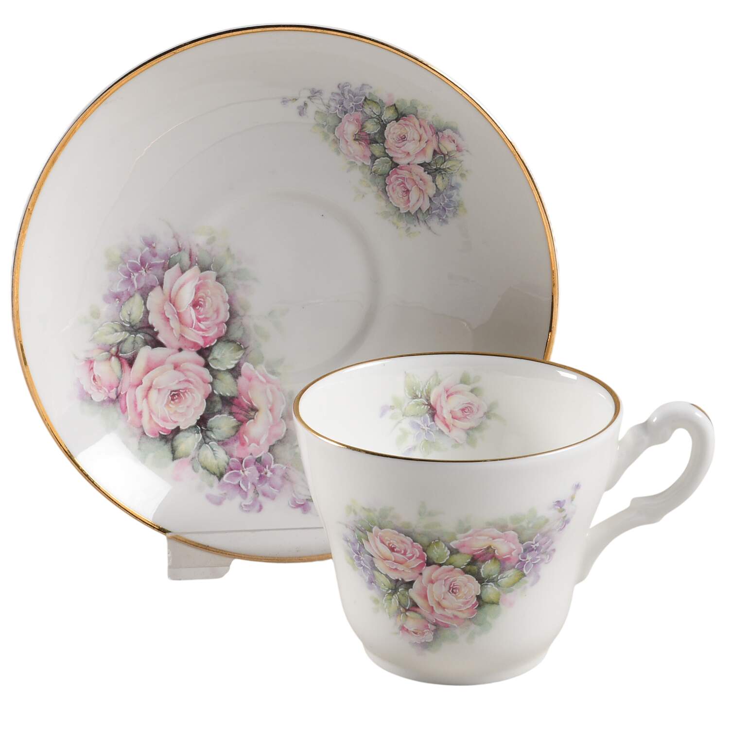 Romance Rose (Not Swirl) Flat Demitasse Cup & Saucer Set by Crown Victorian-1