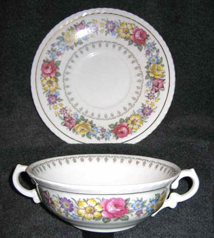 CRD205 Flat Cream Soup Bowl & Saucer Set by Crown Ducal-1