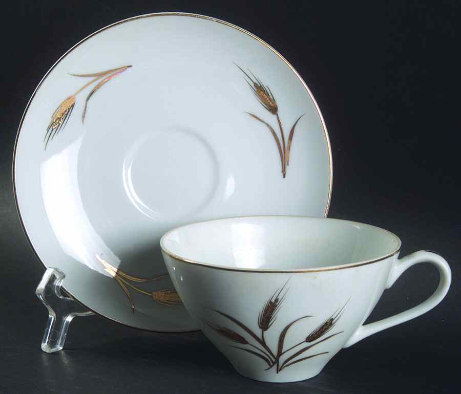 Gold Wheat Flat Cup & Saucer Set by Crest Wood-1