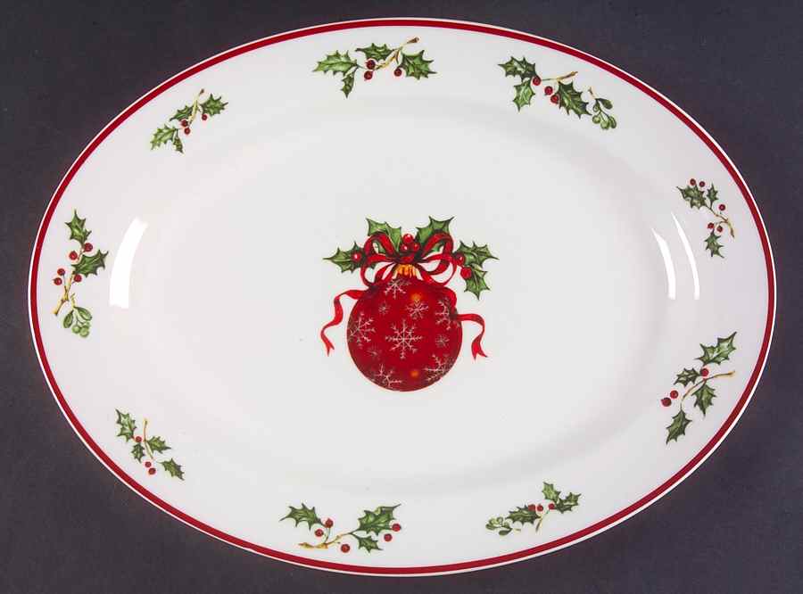 Holiday Celebrations (Red Trim) 14" Oval Serving Platter by Christopher Radko-1