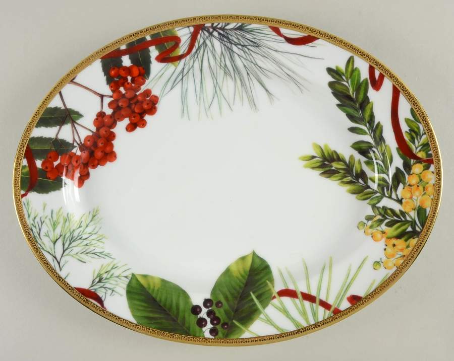 Fashion Buffet Gold (Holly and Pine) 13" Oval Serving Platter by Charter Club-1