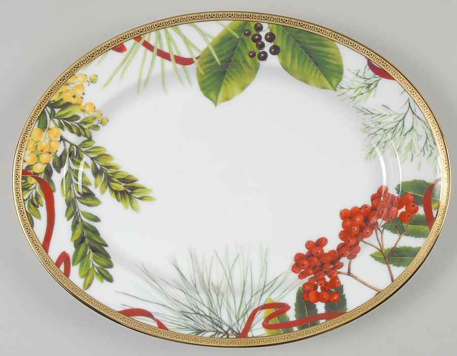 Fashion Buffet Gold (Holly and Pine) 14" Oval Serving Platter by Charter Club-1
