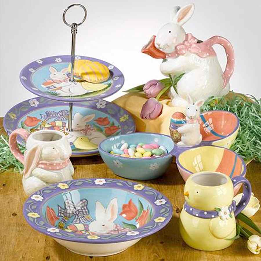 Bunny Patch 2 Tiered Serving Tray (Dinner & Salad Plate) by Certified International-1